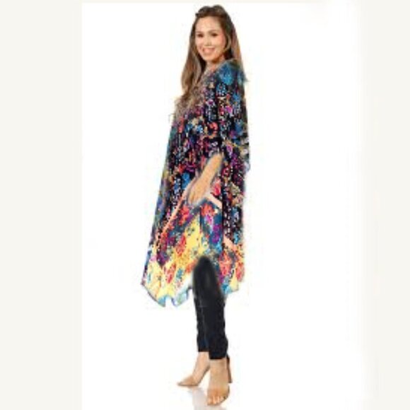 Tops - Kaftan Kimono Robe Coverup Colorful birds of paradise